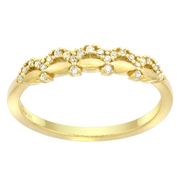 Dainty 14k Gold Diamond Tiara Ring for Women and Girls Diamond Wedding Band